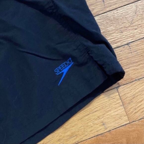 Mens Size XXL Vintage Speedo Swim Trunks 2x Black with blue letters  100% nylon - Picture 4 of 6